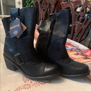 Harley-Davidson Black Combat Moto Boots with Buckle Strap